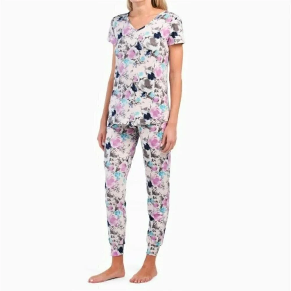 NWT CATHERINE MALANDRINO Ultra Soft Floral V-neck Joggers Pj Set